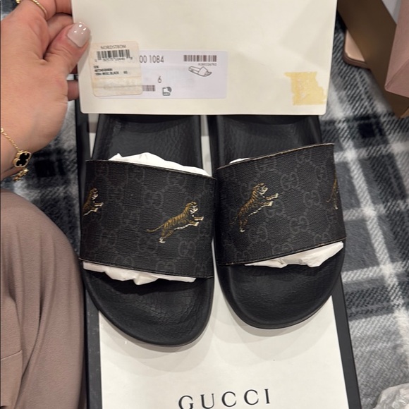 Gucci Shoes - Gucci Black Tiger Slides